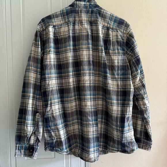 Eddie Bauer Button Down Shirt Men's Large Blue Plaid Flannel Cotton Long Sleeve - Picture 5 of 8
